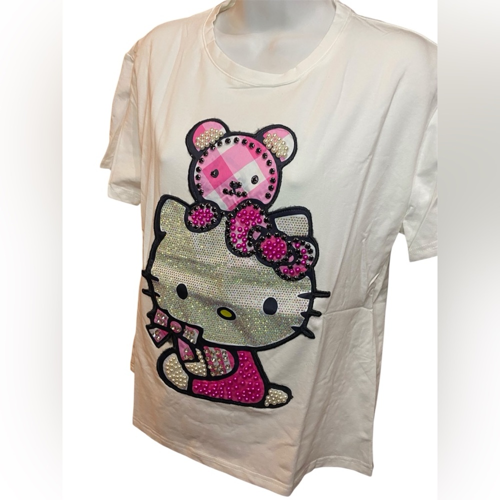New Hello Kitty Pink and White with rhinestones T-Shirt